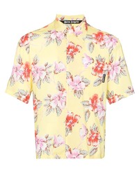 Мужская желтая рубашка с коротким рукавом с цветочным принтом от Palm Angels