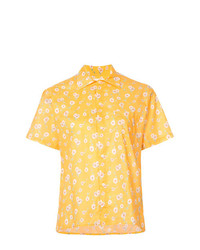 Женская желтая рубашка с коротким рукавом с цветочным принтом от R13