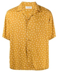 Мужская желтая рубашка с коротким рукавом с цветочным принтом от Saint Laurent