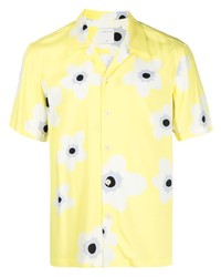 Мужская желтая рубашка с коротким рукавом с цветочным принтом от Sandro Paris