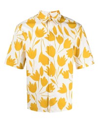 Мужская желтая рубашка с коротким рукавом с цветочным принтом от Sandro Paris