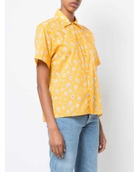 Женская желтая рубашка с коротким рукавом с цветочным принтом от R13