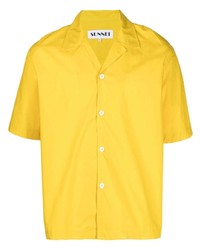 Мужская желтая рубашка с коротким рукавом с цветочным принтом от Sunnei