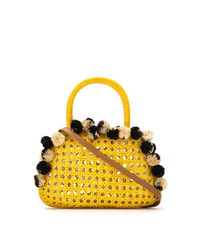 Желтая соломенная сумка через плечо с украшением от Serpui