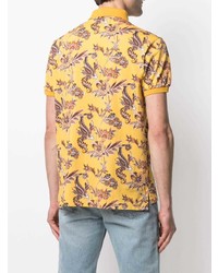 Мужская желтая футболка-поло с цветочным принтом от Etro