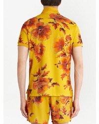 Мужская желтая футболка-поло с цветочным принтом от Etro