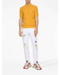 Мужская желтая футболка-поло с цветочным принтом от Dolce & Gabbana