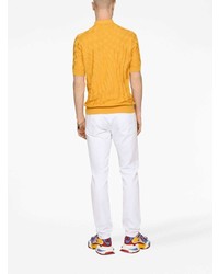 Мужская желтая футболка-поло с цветочным принтом от Dolce & Gabbana