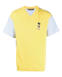 Мужская желтая футболка с v-образным вырезом с принтом от Palm Angels