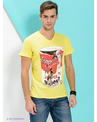 Мужская желтая футболка с v-образным вырезом с принтом от PEPE JEANS LONDON