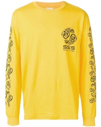 Мужская желтая футболка с длинным рукавом с принтом от Sss World Corp