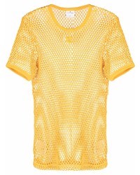 Мужская желтая футболка с круглым вырезом в сеточку от Courrèges