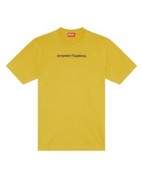 Мужская желтая футболка с круглым вырезом с вышивкой от Diesel