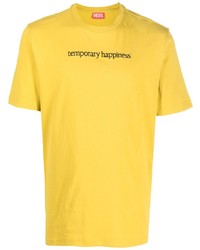 Мужская желтая футболка с круглым вырезом с вышивкой от Diesel