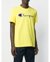 Мужская желтая футболка с круглым вырезом с вышивкой от Champion