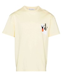 Мужская желтая футболка с круглым вырезом с вышивкой от JW Anderson