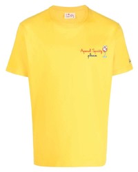Мужская желтая футболка с круглым вырезом с вышивкой от MC2 Saint Barth