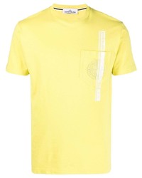 Мужская желтая футболка с круглым вырезом с вышивкой от Stone Island