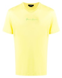 Мужская желтая футболка с круглым вырезом с вышивкой от Versace