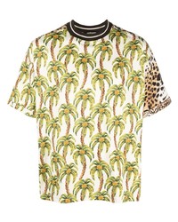 Мужская желтая футболка с круглым вырезом с леопардовым принтом от Roberto Cavalli