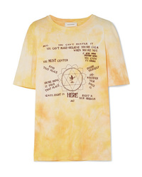 Желтая футболка с круглым вырезом с принтом тай-дай