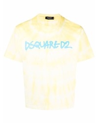 Мужская желтая футболка с круглым вырезом с принтом тай-дай от DSQUARED2