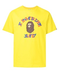Мужская желтая футболка с круглым вырезом с принтом от A Bathing Ape