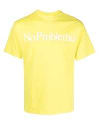 Мужская желтая футболка с круглым вырезом с принтом от Aries