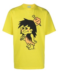 Мужская желтая футболка с круглым вырезом с принтом от Aries