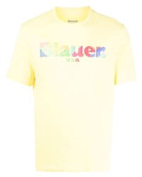 Мужская желтая футболка с круглым вырезом с принтом от Blauer
