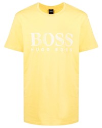 Мужская желтая футболка с круглым вырезом с принтом от BOSS