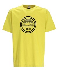 Мужская желтая футболка с круглым вырезом с принтом от BOSS