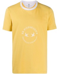 Мужская желтая футболка с круглым вырезом с принтом от Brunello Cucinelli