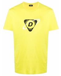 Мужская желтая футболка с круглым вырезом с принтом от Diesel