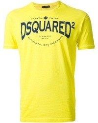 Мужская желтая футболка с круглым вырезом с принтом от DSquared