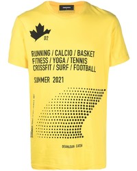 Мужская желтая футболка с круглым вырезом с принтом от DSQUARED2