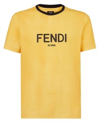 Мужская желтая футболка с круглым вырезом с принтом от Fendi