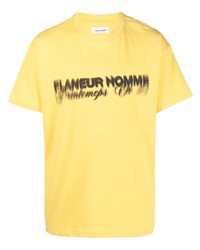 Мужская желтая футболка с круглым вырезом с принтом от Flaneur Homme