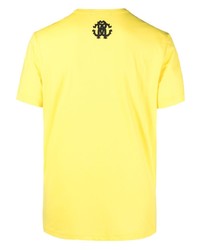 Мужская желтая футболка с круглым вырезом с принтом от Roberto Cavalli