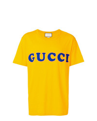 Мужская желтая футболка с круглым вырезом с принтом от Gucci