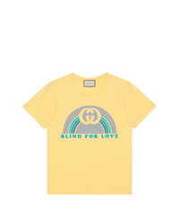 Мужская желтая футболка с круглым вырезом с принтом от Gucci