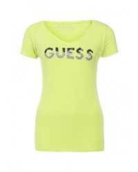 Женская желтая футболка с круглым вырезом с принтом от Guess Jeans