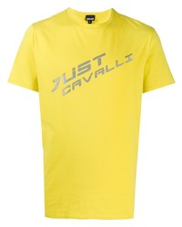 Мужская желтая футболка с круглым вырезом с принтом от Just Cavalli