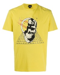 Мужская желтая футболка с круглым вырезом с принтом от Just Cavalli