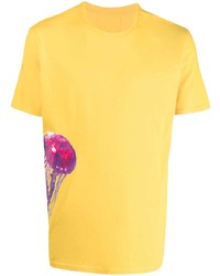 Мужская желтая футболка с круглым вырезом с принтом от Les Hommes