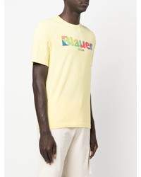 Мужская желтая футболка с круглым вырезом с принтом от Blauer