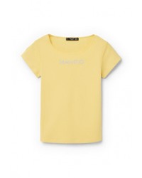 Женская желтая футболка с круглым вырезом с принтом от Mango