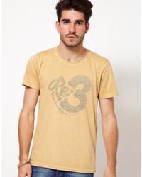 Мужская желтая футболка с круглым вырезом с принтом от Nudie Jeans