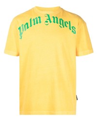 Мужская желтая футболка с круглым вырезом с принтом от Palm Angels