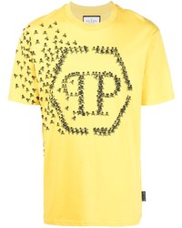 Мужская желтая футболка с круглым вырезом с принтом от Philipp Plein